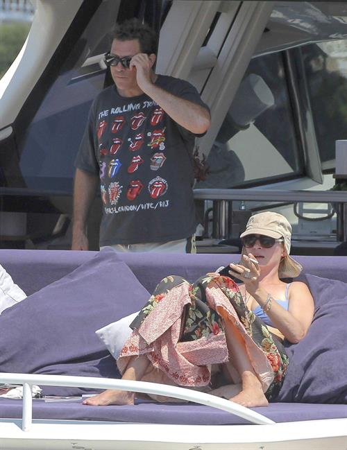 Uma Thurman wearing a bikini top on a yacht in St Tropez July 7, 2013 