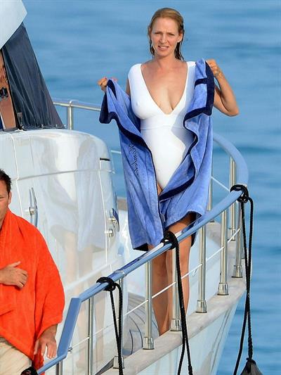 Uma Thurman bathing suit on Yacht in Saint-Tropez July 7-2013 
