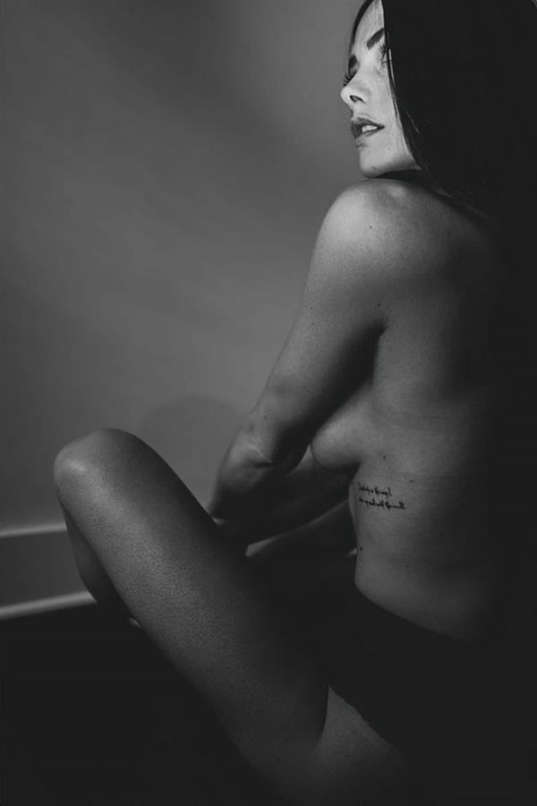 Ashley Greene new black and white topless and sexy photoshoot holding her nude big tits only wearing panties showing off her ass.