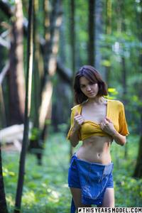 Lara is bare in the Russian woods