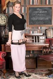 It's time to learn about masturbation from the luscious Mrs. Huntington Smythe! The teacher is ready to use herself as a model for her lessons, so she gradually works her way out of her severe clothing until she is able to play with her all natural boobs and her bare pussy in a masturbation demonstration that will blow you away.