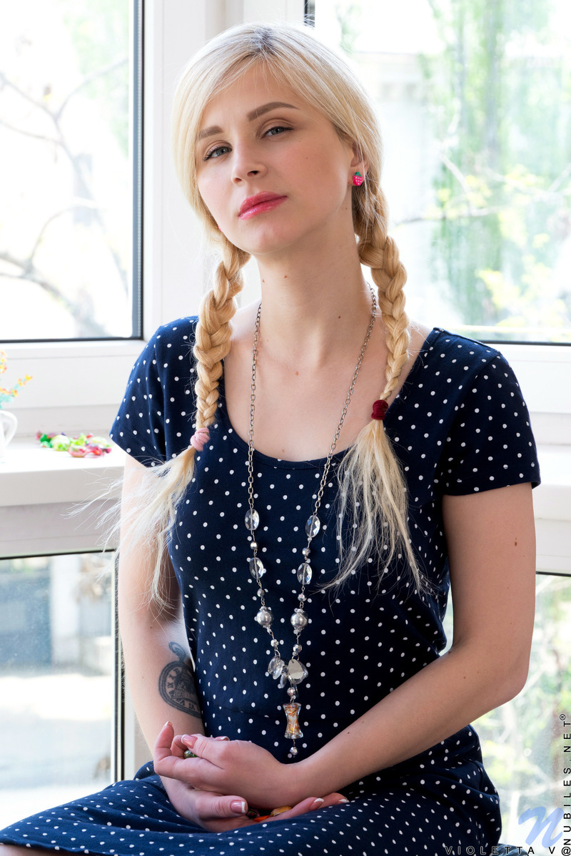 Wouldn't you just like a taste of Violetta V? This sexy European is happy to show off her breasts with their big, pale areolas and suckable little nipples. Once she starts getting naked, she hates to stop until she's bare and her hands have settled in for a lusty masturbation adventure.