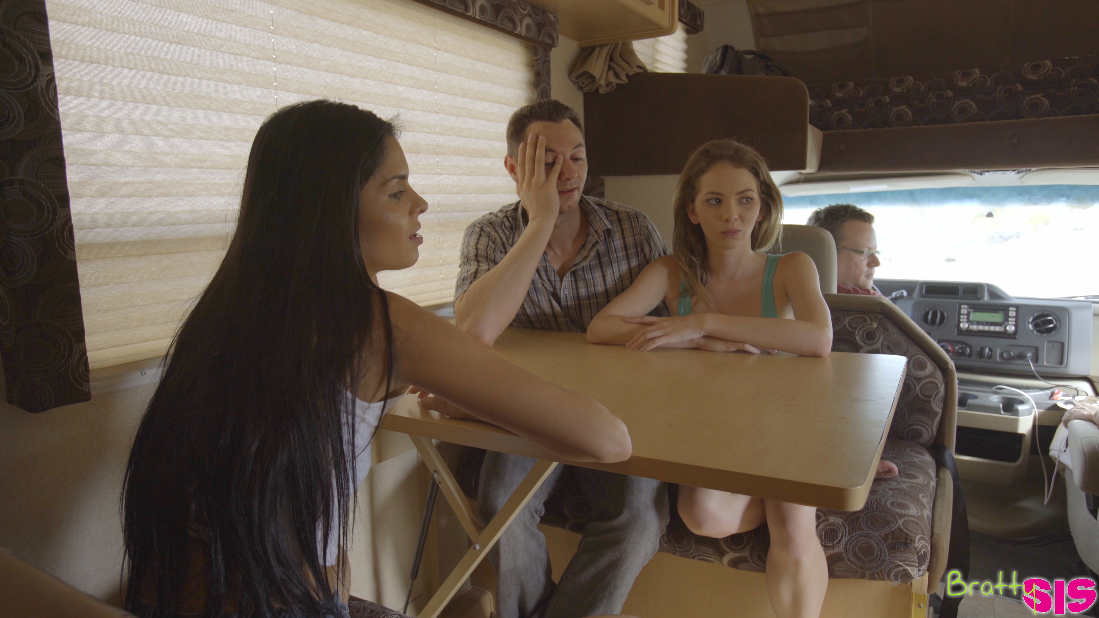 Angel Smalls goes on a road trip with Katya Rodriguez and her stepbrother where they all fuck each other