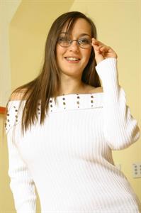  Busty stunner Nadia in short skirt and tan holdups 