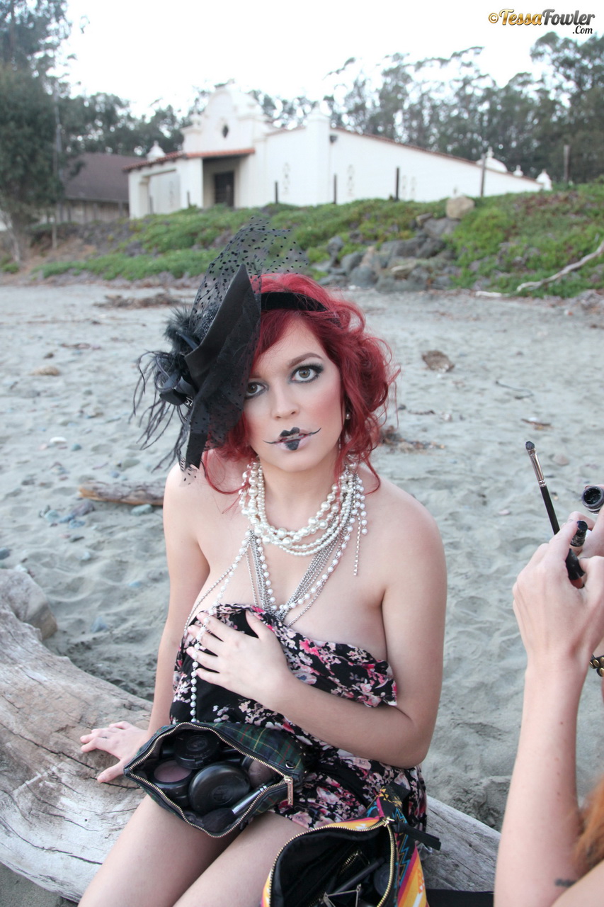 Hey guys! Yes, it's the first behind-the-scenes set from my  Classic Sunset  shoot and there's just   something about the natural sunset sunlight and how it combined with this classic corset, pearls, veil   and hat and of course my all-natural big tits.