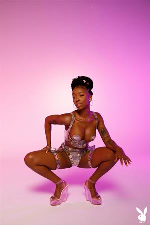 Sabrea Phenix Pictures Sabrea Phenix flirty ebony in the studio for Playboy