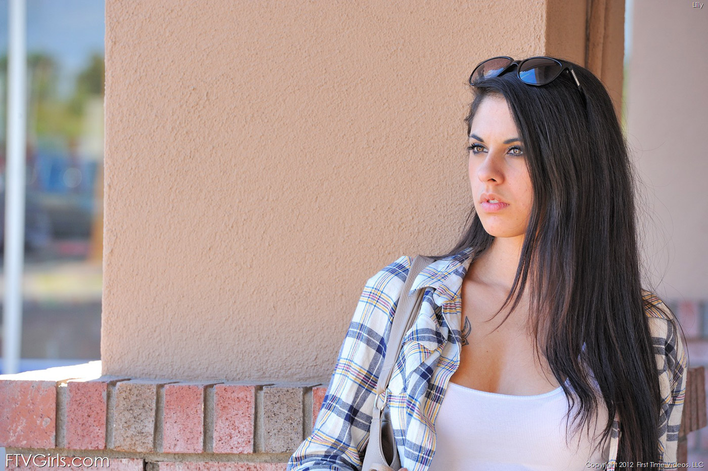 Lilly flashes tits and ass outside